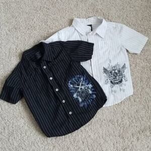 Faded Glory Black & White Striped Short Sleeve Button Down Shirts Boys XS